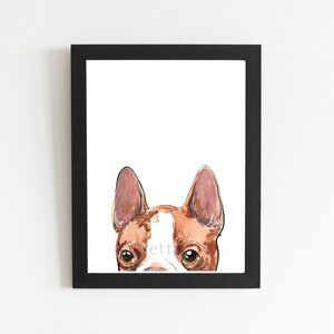 Red Boston Terrier Art Print, Watercolor Drawing Illustration Art, Wall Decor